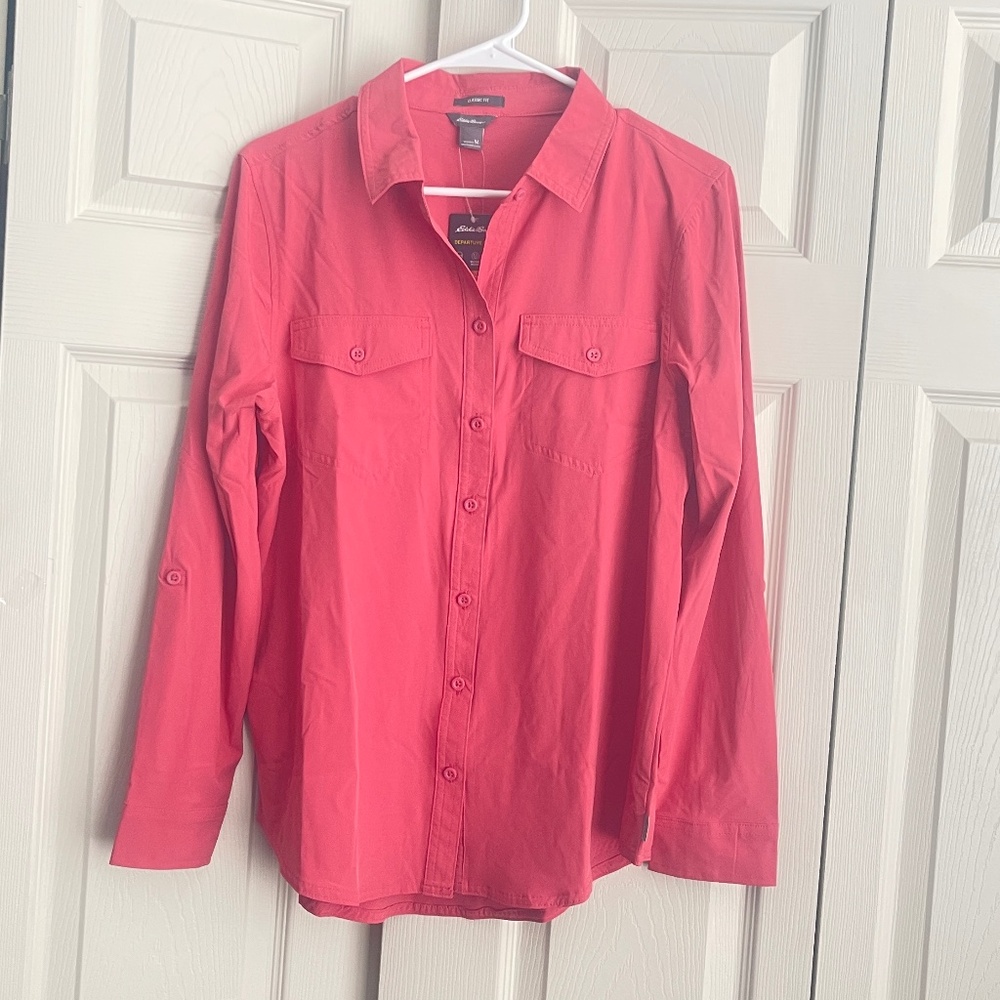 Eddie Bauer - Red/Orange Departure Shirt Button-Up Long Sleeve Blouse top. #276